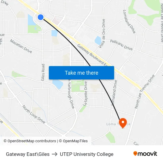 Gateway East\Giles to UTEP University College map