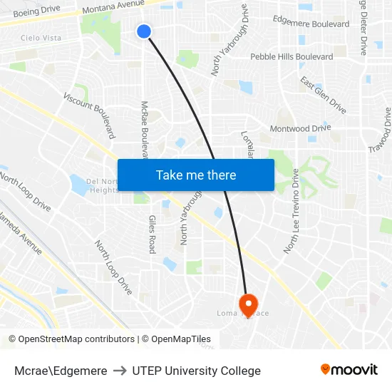 Mcrae\Edgemere to UTEP University College map