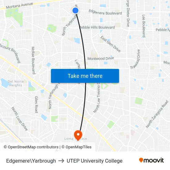 Edgemere\Yarbrough to UTEP University College map