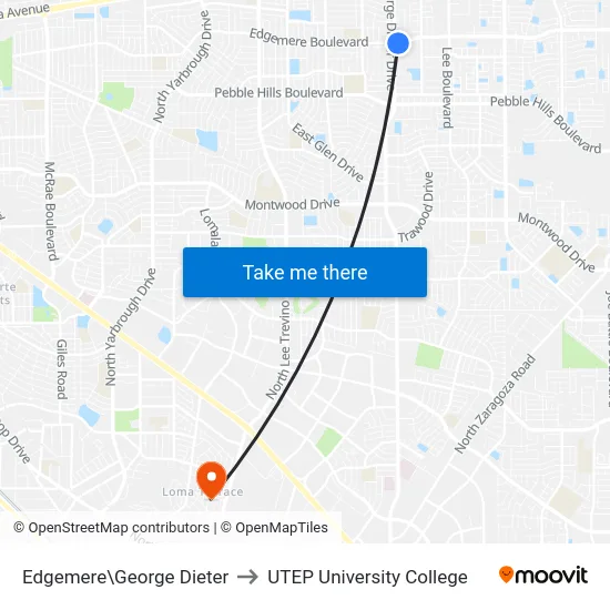 Edgemere\George Dieter to UTEP University College map
