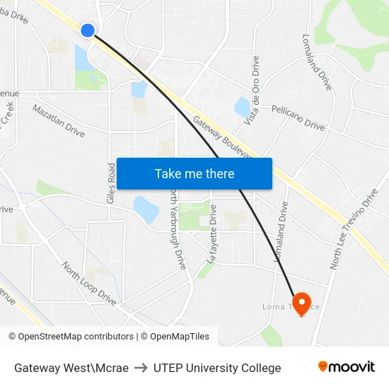 Gateway West\Mcrae to UTEP University College map