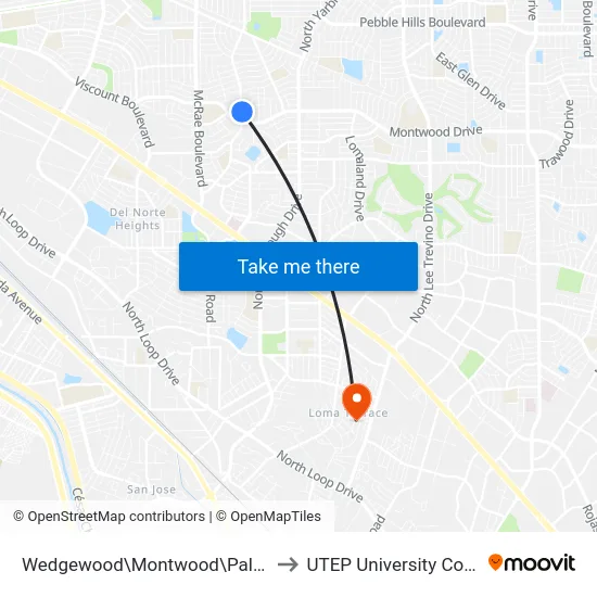 Wedgewood\Montwood\Palmetto to UTEP University College map