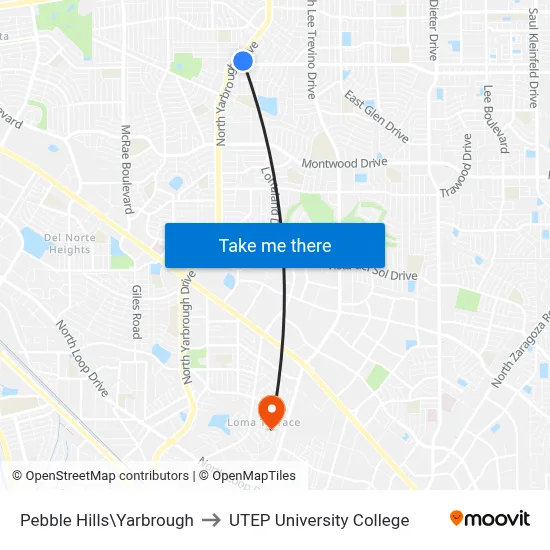 Pebble Hills\Yarbrough to UTEP University College map
