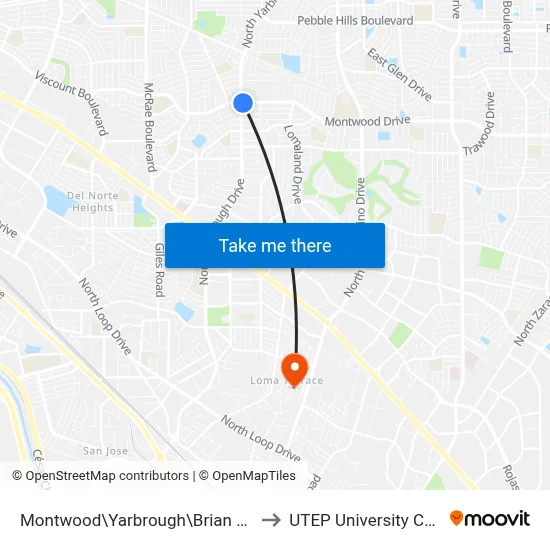 Montwood\Yarbrough\Brian Mooney to UTEP University College map