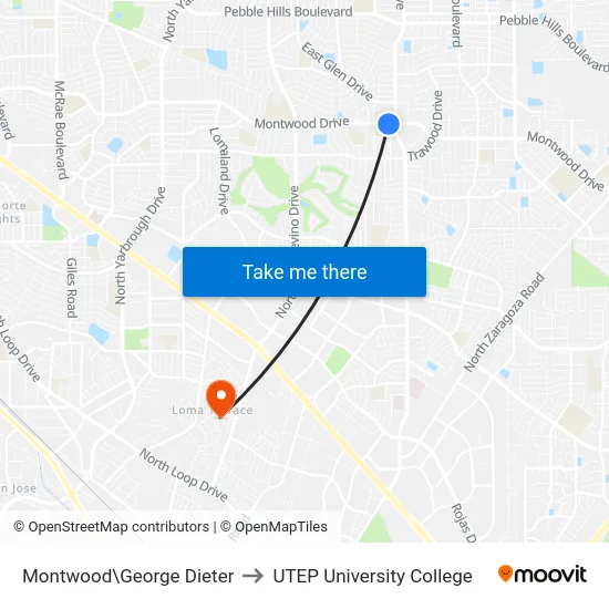 Montwood\George Dieter to UTEP University College map