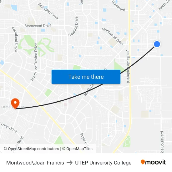 Montwood\Joan Francis to UTEP University College map