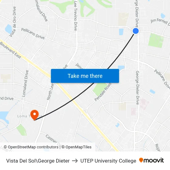 Vista Del Sol\George Dieter to UTEP University College map
