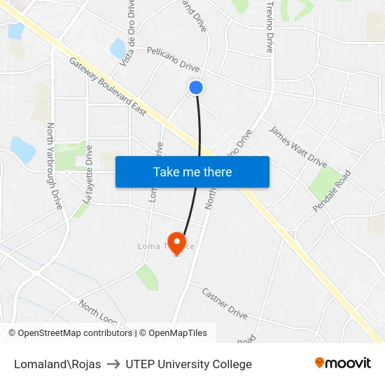 Lomaland\Rojas to UTEP University College map
