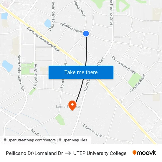 Pellicano Dr\Lomaland Dr to UTEP University College map