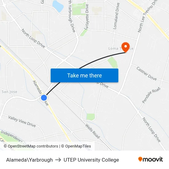 Alameda\Yarbrough to UTEP University College map