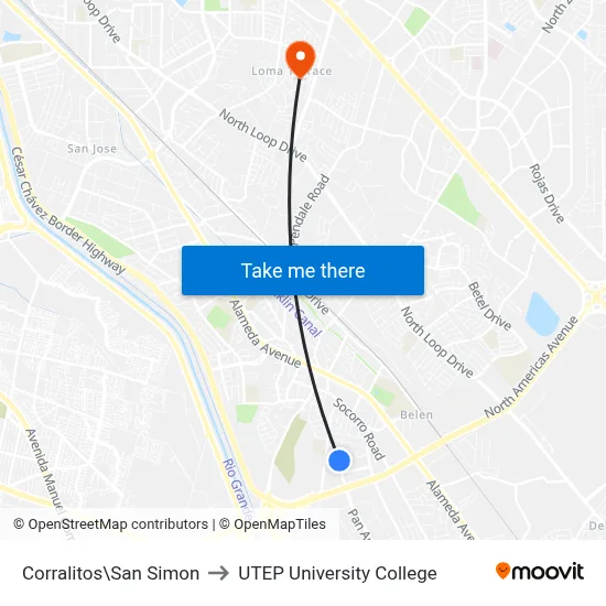 Corralitos\San Simon to UTEP University College map