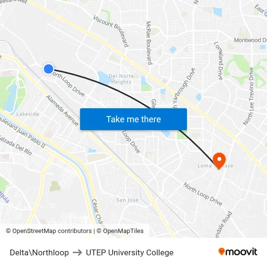 Delta\Northloop to UTEP University College map