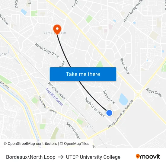 Bordeaux\North Loop to UTEP University College map