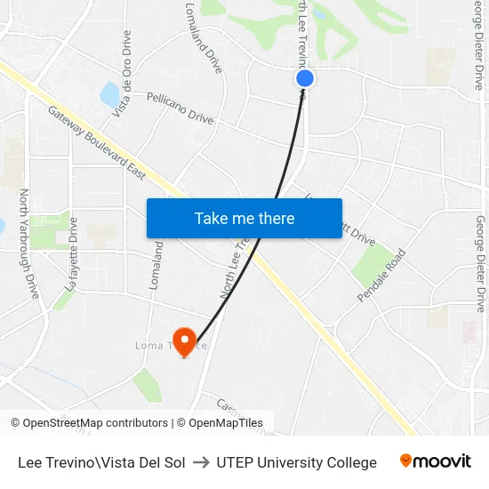 Lee Trevino\Vista Del Sol to UTEP University College map