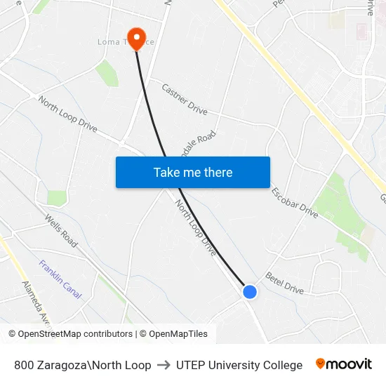 800 Zaragoza\North Loop to UTEP University College map