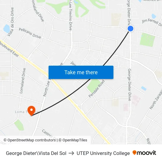 George Dieter\Vista Del Sol to UTEP University College map