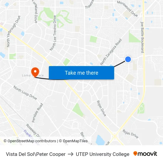 Vista Del Sol\Peter Cooper to UTEP University College map