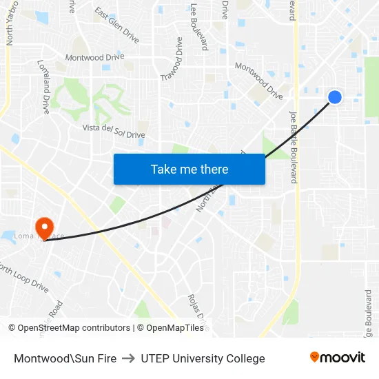 Montwood\Sun Fire to UTEP University College map