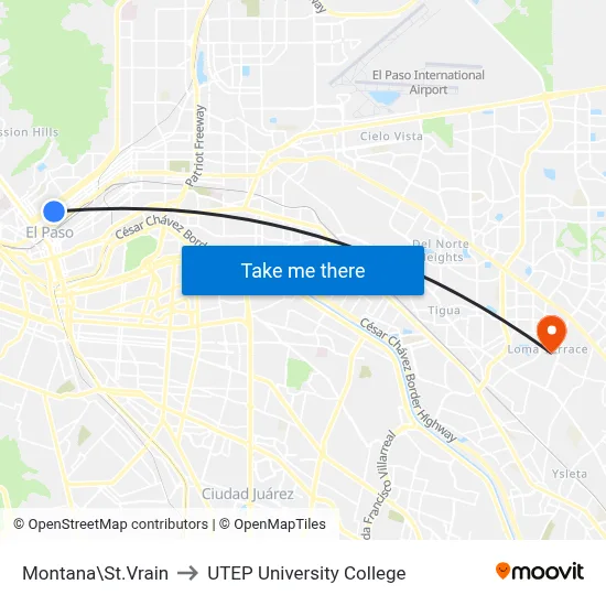 Montana\St.Vrain to UTEP University College map