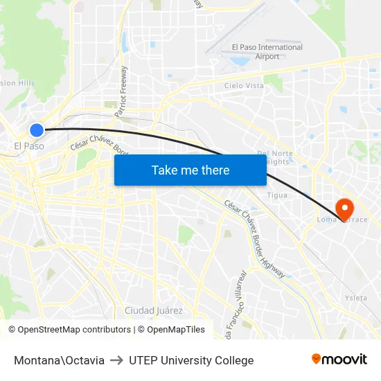 Montana\Octavia to UTEP University College map