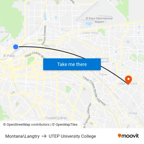 Montana\Langtry to UTEP University College map