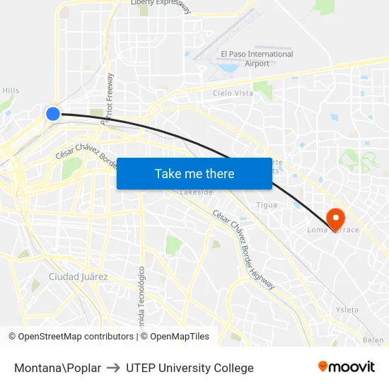 Montana\Poplar to UTEP University College map