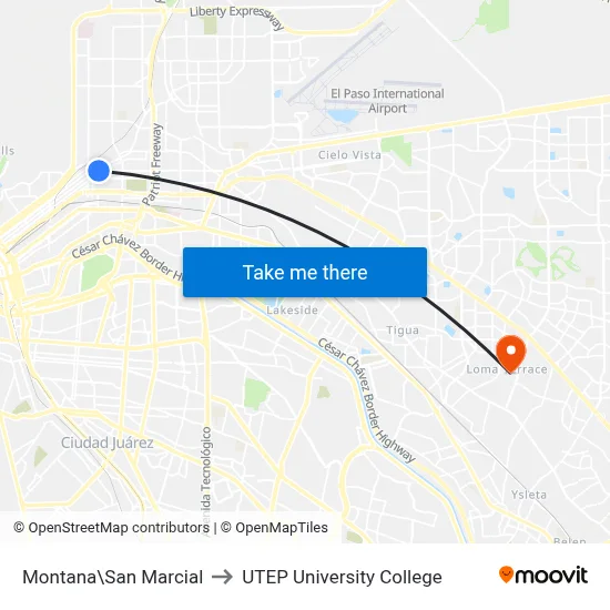 Montana\San Marcial to UTEP University College map