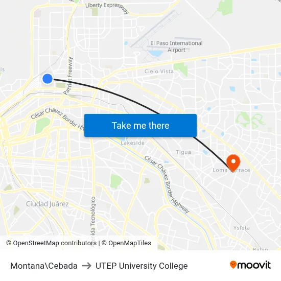 Montana\Cebada to UTEP University College map
