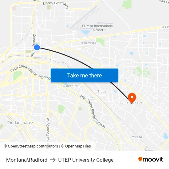 Montana\Radford to UTEP University College map