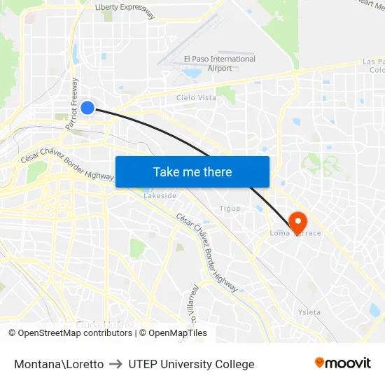 Montana\Loretto to UTEP University College map