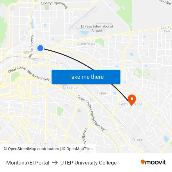 Montana\El Portal to UTEP University College map