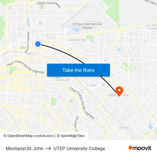Montana\St.John to UTEP University College map