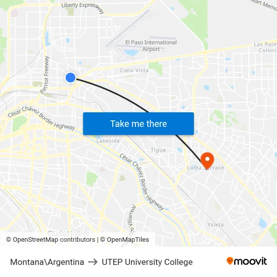 Montana\Argentina to UTEP University College map