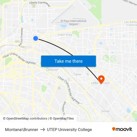 Montana\Brunner to UTEP University College map