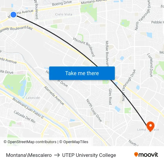 Montana\Mescalero to UTEP University College map