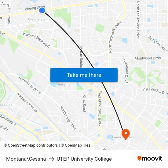 Montana\Cessna to UTEP University College map