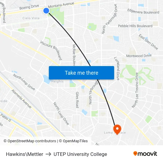 Hawkins\Mettler to UTEP University College map