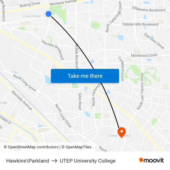 Hawkins\Parkland to UTEP University College map