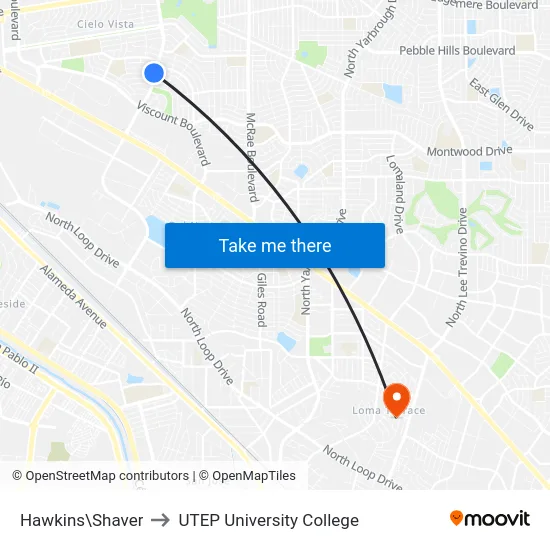 Hawkins\Shaver to UTEP University College map