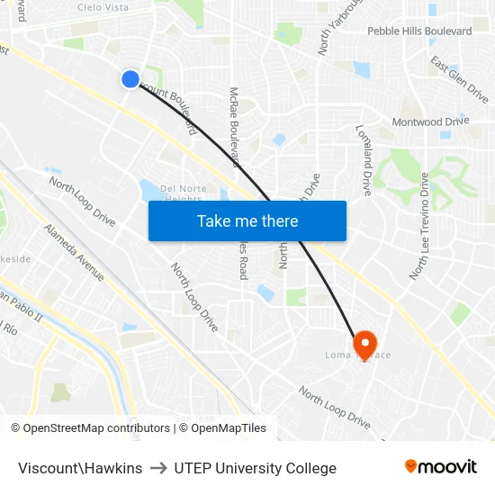 Viscount\Hawkins to UTEP University College map