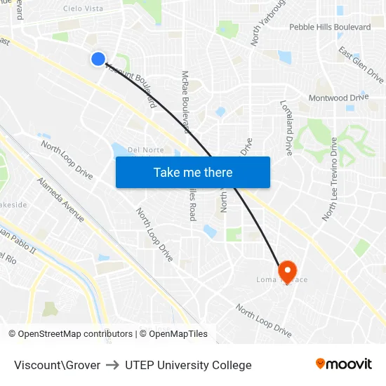 Viscount\Grover to UTEP University College map
