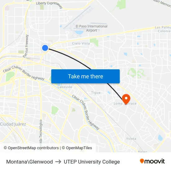 Montana\Glenwood to UTEP University College map