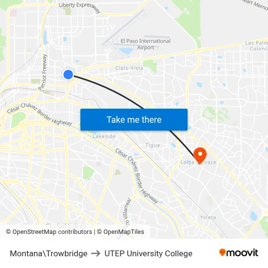 Montana\Trowbridge to UTEP University College map