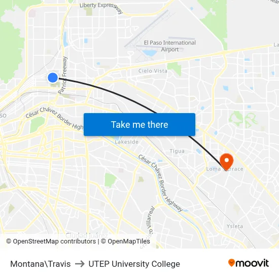 Montana\Travis to UTEP University College map