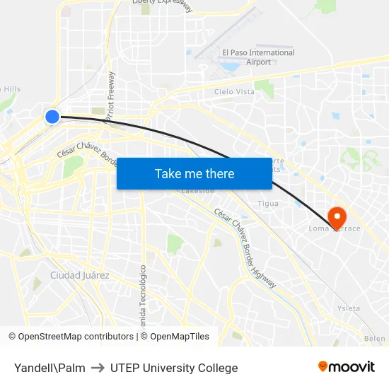 Yandell\Palm to UTEP University College map