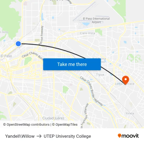 Yandell\Willow to UTEP University College map