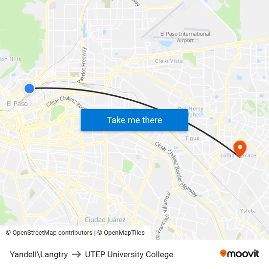 Yandell\Langtry to UTEP University College map