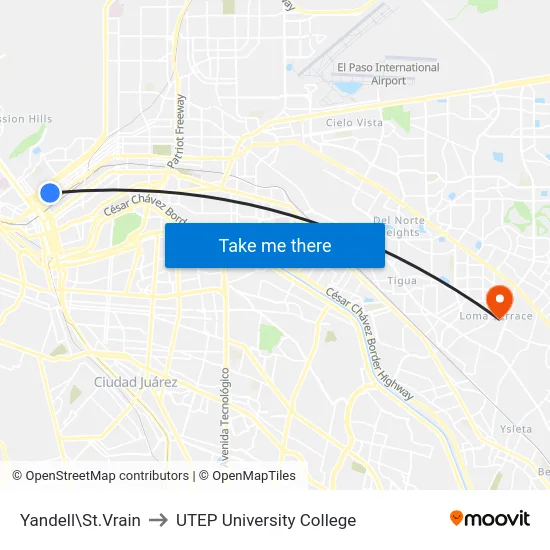 Yandell\St.Vrain to UTEP University College map