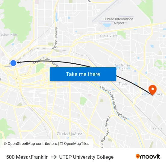 500 Mesa\Franklin to UTEP University College map