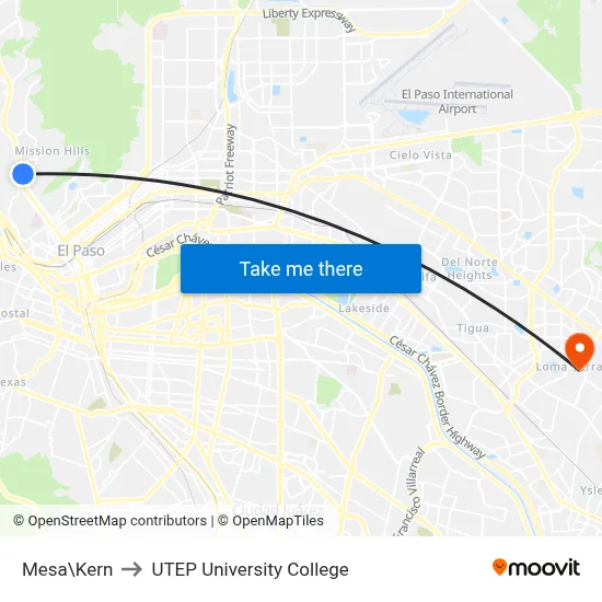 Mesa\Kern to UTEP University College map